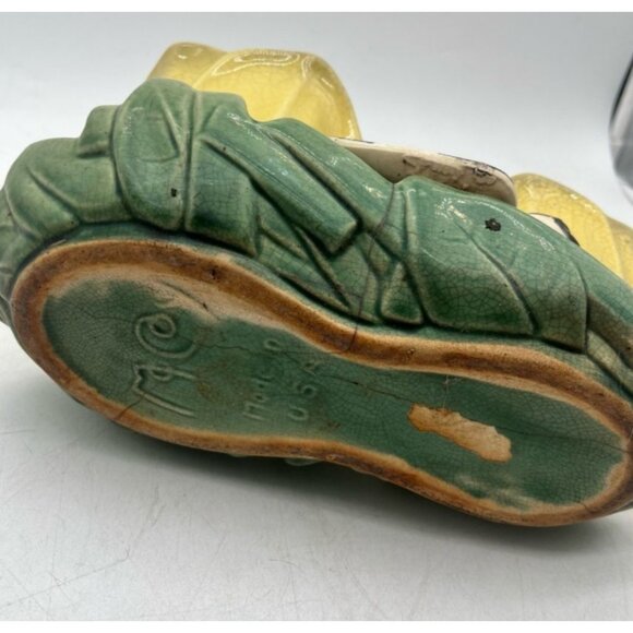 Vintage McCoy Planter Double Tulip With Swallow 1940s Ceramic 7" H Yellow - Picture 5 of 6